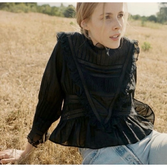 Doen Tops - EUC Doen Cassis Pintuck Prairie Victorian Ruffled Button Back Chiffon Blouse XS